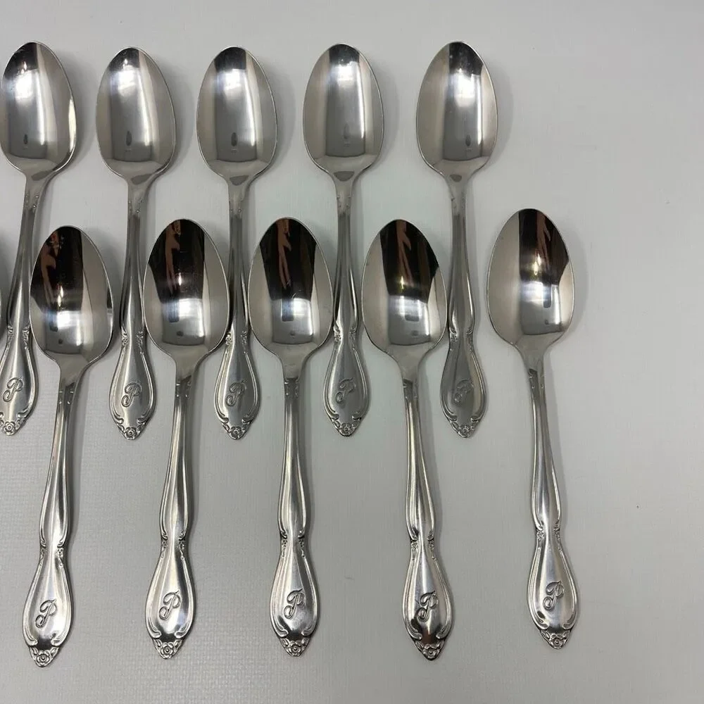 Lot of 16 Custom Craft Stainless Steel Flatware Spoon Spoons Korea Monogram P 6